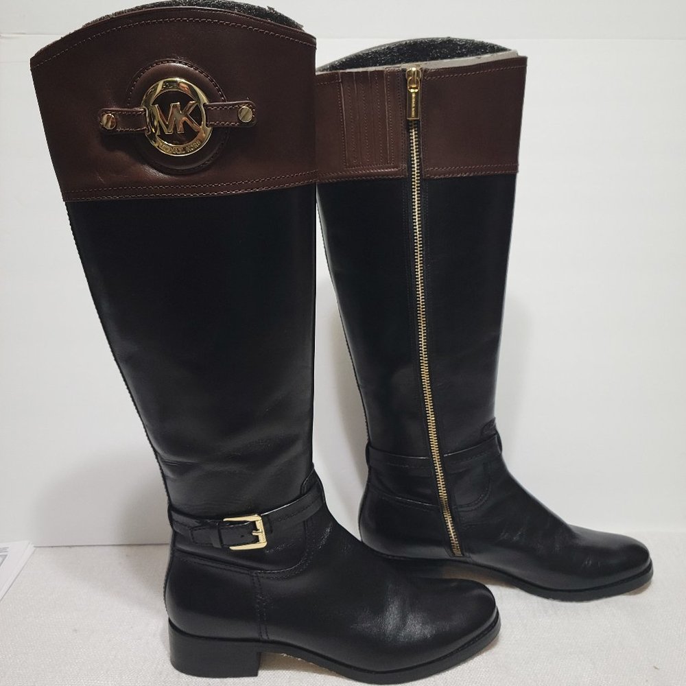 Michael Kors Stockard Two Toned Black Tall Leather Riding Boot Women’s Size 6.5M